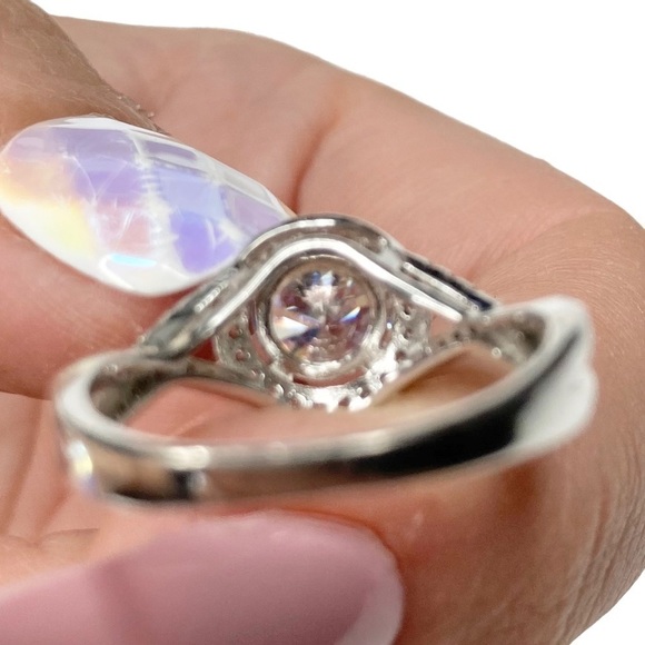 Sterling 925 Silver Round CZ & .10 Ct Diamond Accent Engagement Promise Ring 8 - Picture 7 of 13